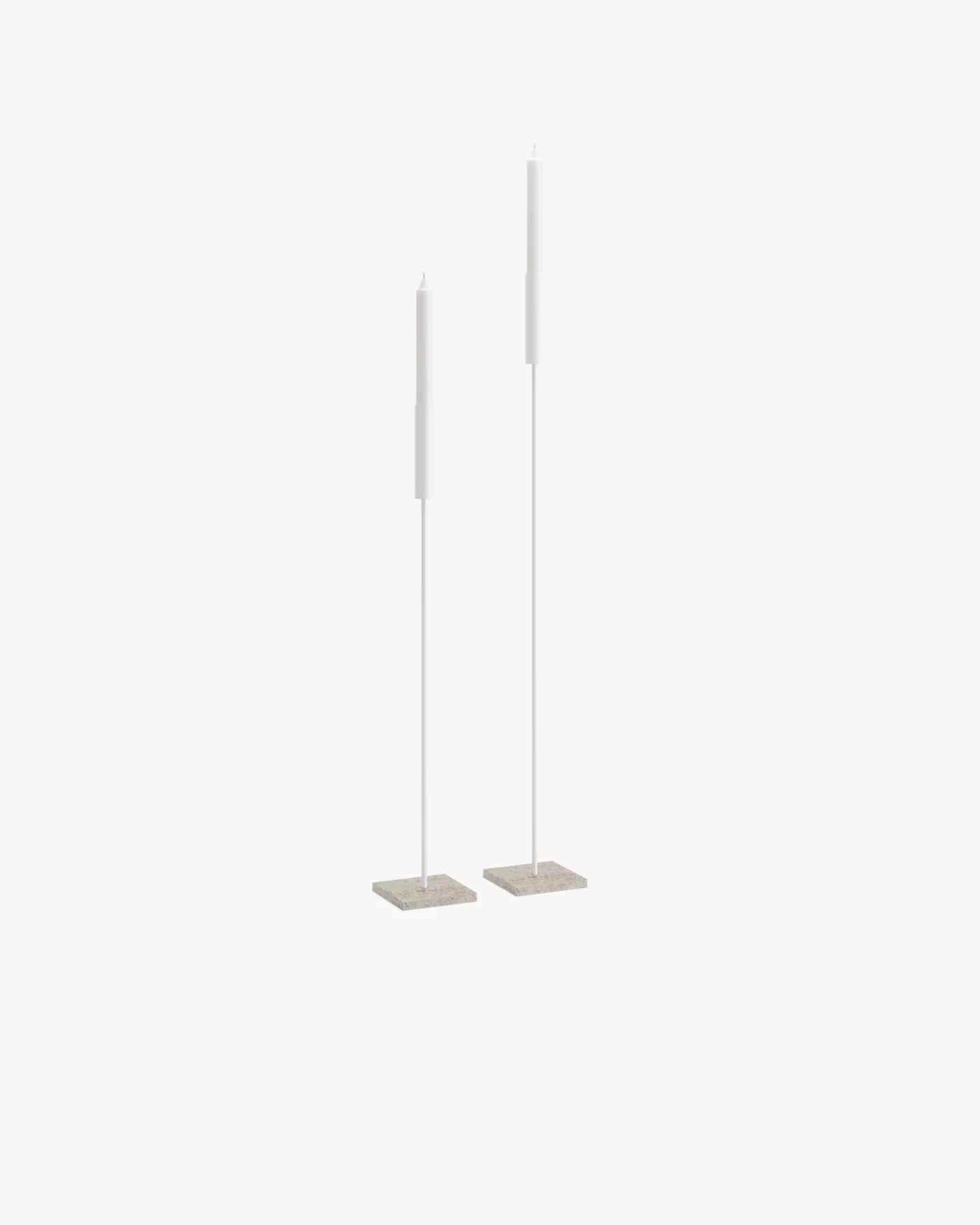 White matte Vera floor candleholders set of 2, designed for modern interiors and ambient lighting.